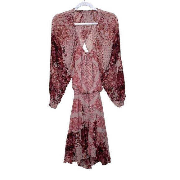 FREE PEOPLE Seven Wonders Mini Chiffon Dress Women S Pink Boho Whimsical Fairy - Picture 1 of 11